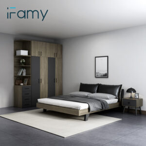 Bedroom Furniture Set, Solid Wood Bed, Desk, Wardrobe, Calm and Elegant Modern Simplicity